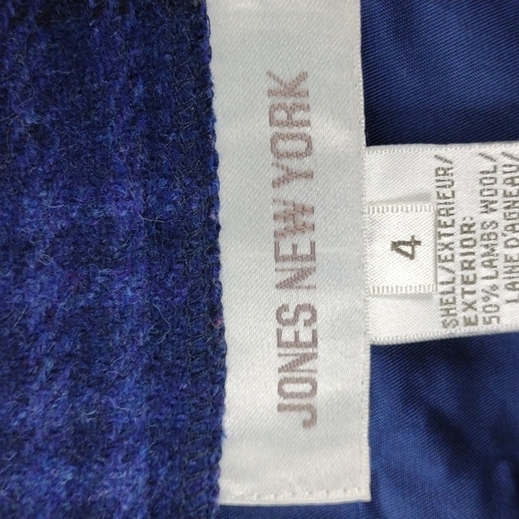 Jones New York Blue Windowpane Check Lamb Shetland Wool Fitted Mini Skirt - Picture 4 of 11